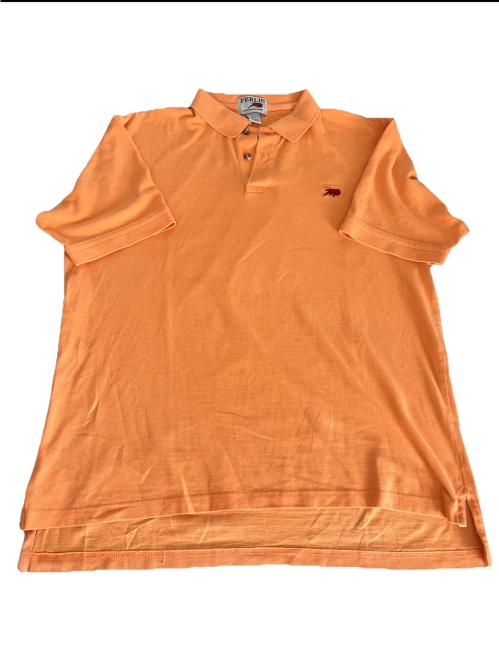 Perlis Crawfish New Orleans Men’s Orange Polo Large Preppy Cotton Vintage 90s